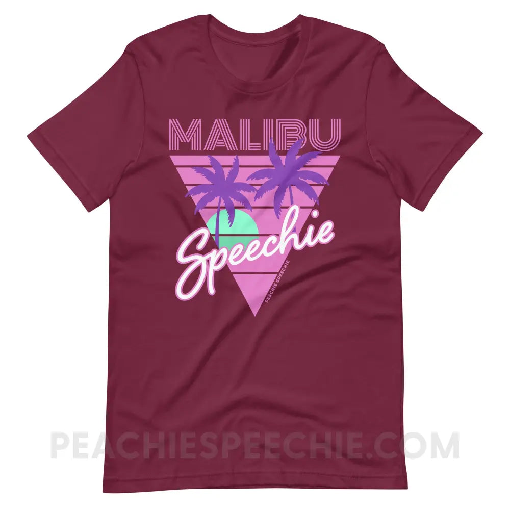 Retro Malibu Speechie Premium Soft Tee - Maroon / S - peachiespeechie.com