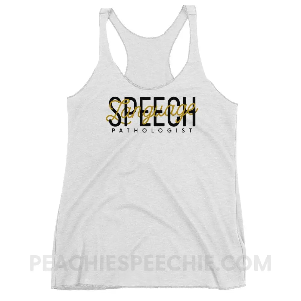 Retro Speech Language Pathologist Tri-Blend Racerback - Heather White / XS - T-Shirts & Tops peachiespeechie.com