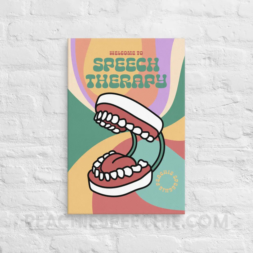 Retro Welcome To Speech Therapy Canvas - 16″×24″ - peachiespeechie.com