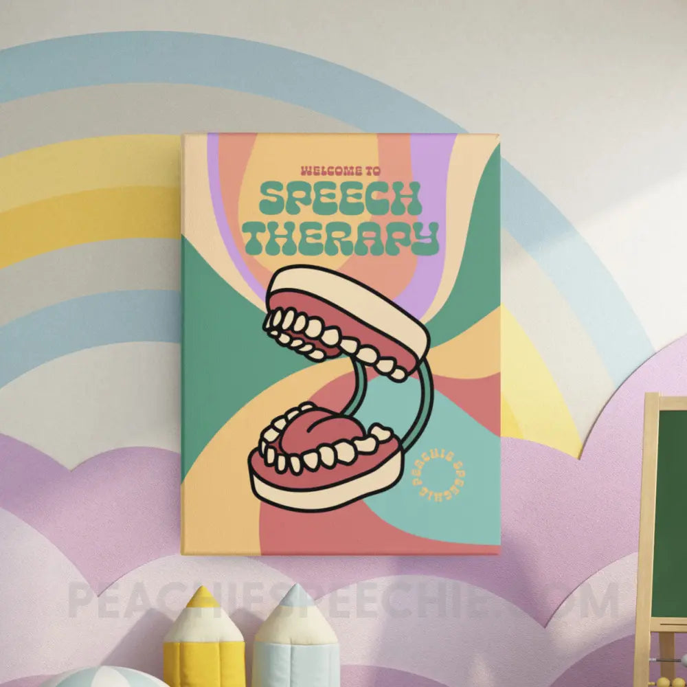 Retro Welcome To Speech Therapy Canvas - 16″ x 24″ - peachiespeechie.com