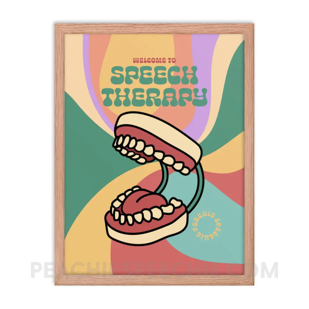 Retro Welcome To Speech Therapy Framed Poster - Red Oak / 12″×16″ - Posters peachiespeechie.com