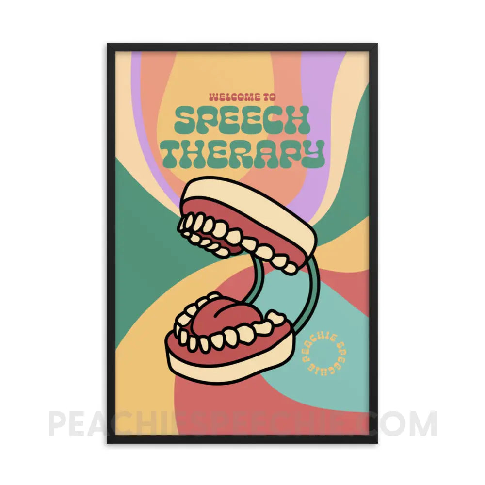 Retro Welcome To Speech Therapy Framed Poster - Black / 12″×16″ - Posters peachiespeechie.com