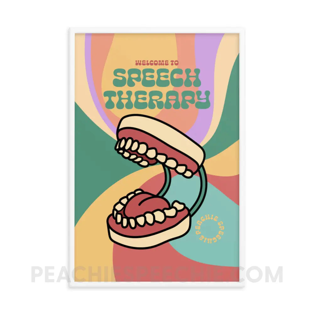 Retro Welcome To Speech Therapy Framed Poster - White / 12″×16″ - Posters peachiespeechie.com