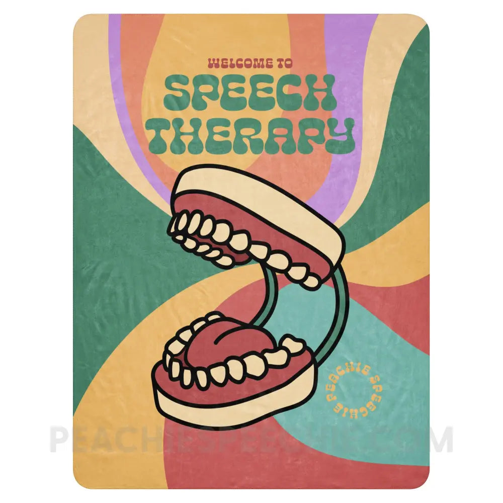 Retro Welcome To Speech Therapy Sherpa Blanket - 60″×80″ - peachiespeechie.com
