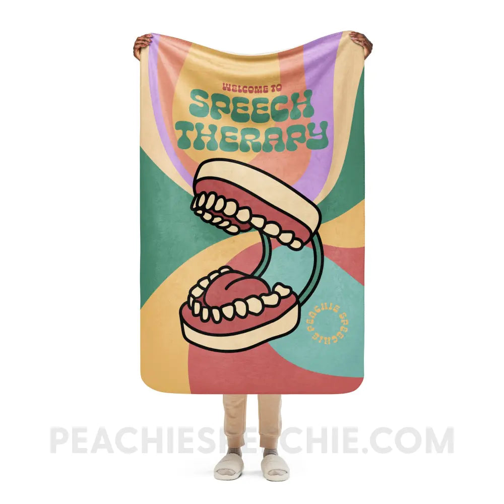 Retro Welcome To Speech Therapy Sherpa Blanket - peachiespeechie.com