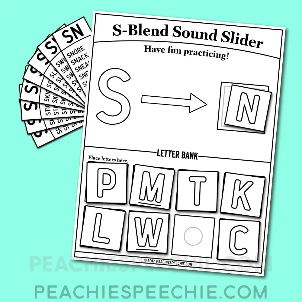 S-Blends Sound Slider: Visual for Articulation - Materials peachiespeechie.com