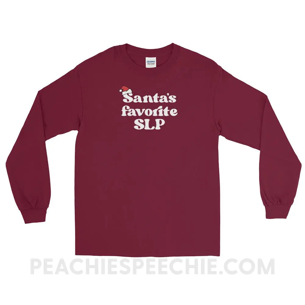 Santa’s Favorite SLP Long Sleeve Tee - Maroon / S - peachiespeechie.com