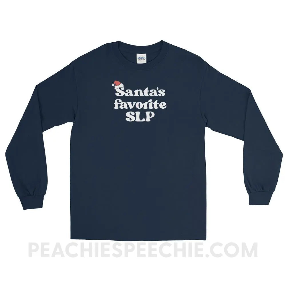 Santa’s Favorite SLP Long Sleeve Tee - Navy / S - peachiespeechie.com