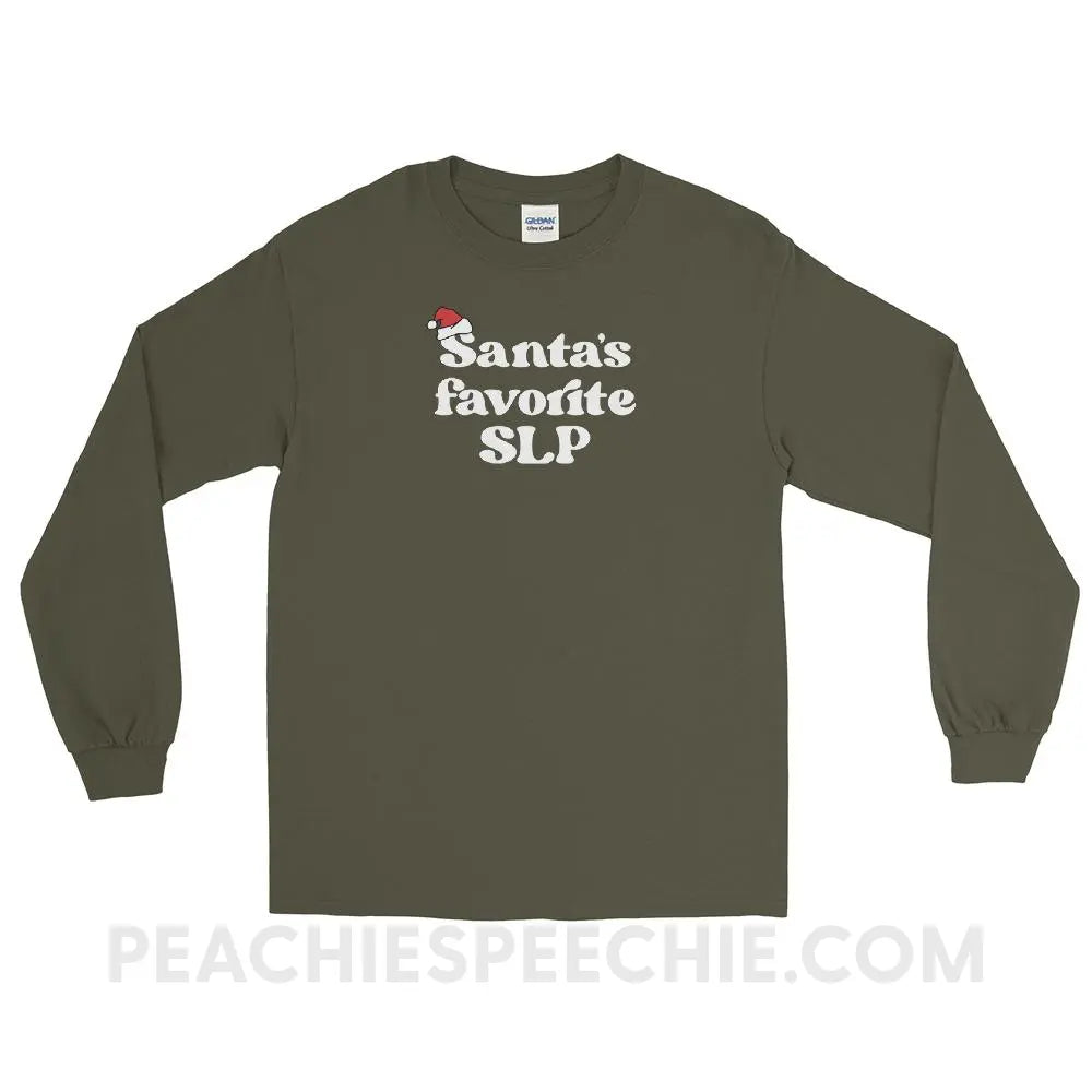 Santa’s Favorite SLP Long Sleeve Tee - Military Green / S - peachiespeechie.com