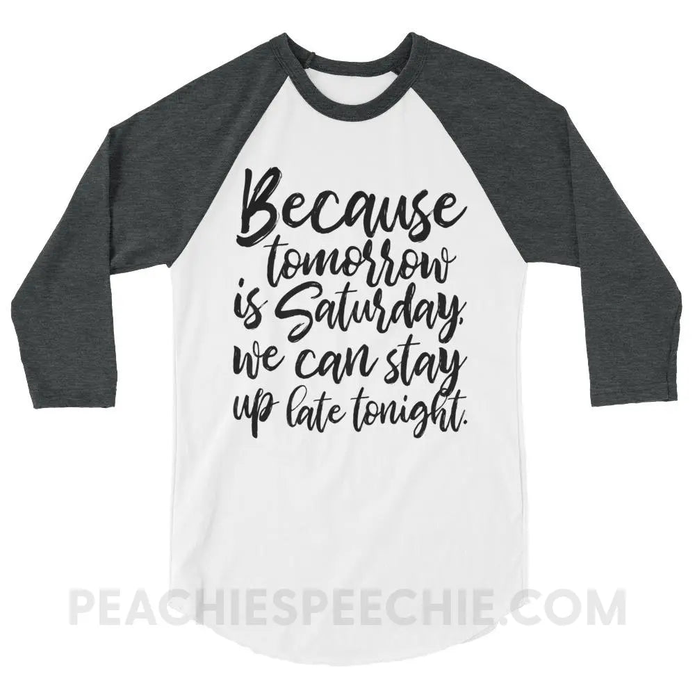 Saturday Baseball Tee - White/Heather Charcoal / XS - T-Shirts & Tops peachiespeechie.com