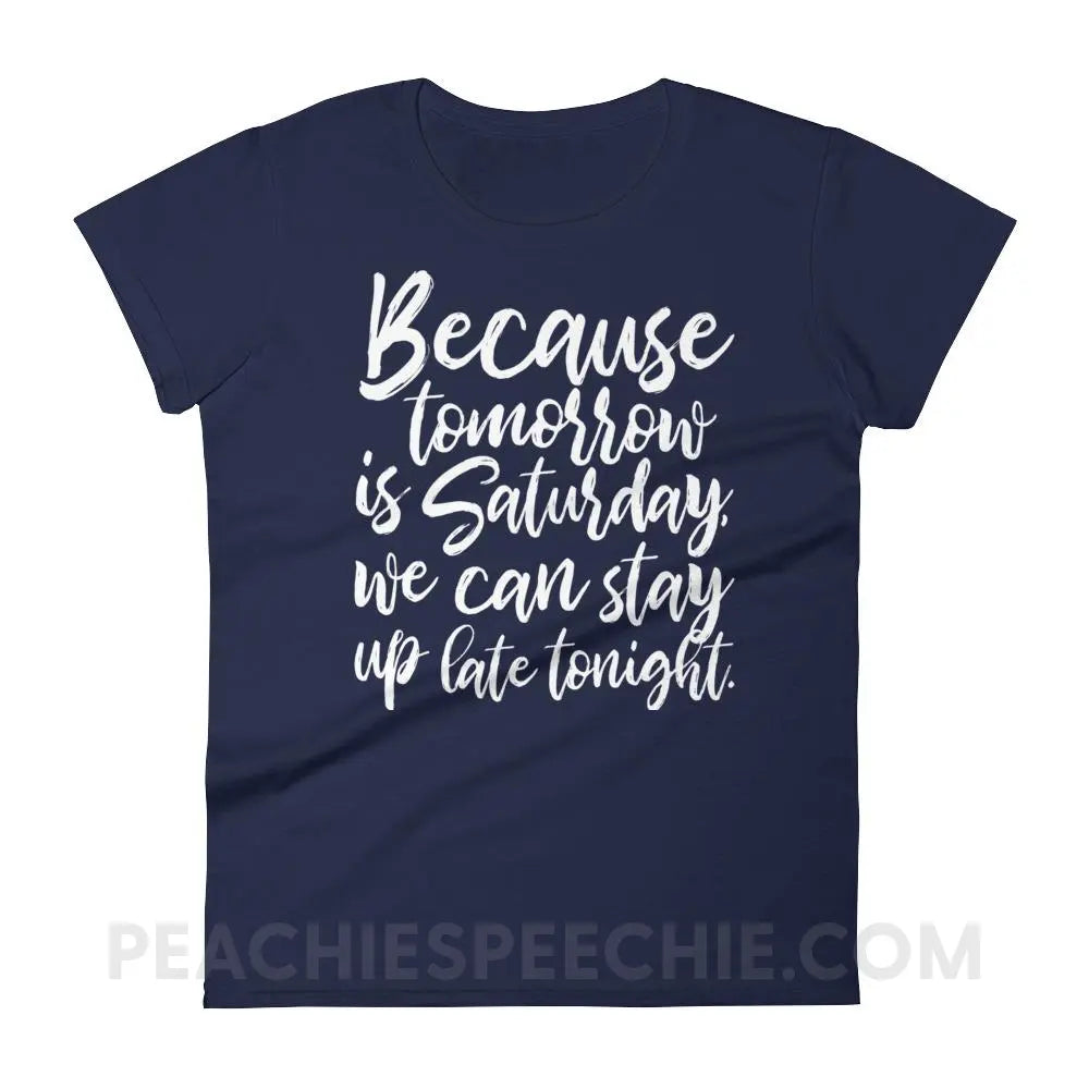 Saturday Women’s Trendy Tee - Navy / S T-Shirts & Tops peachiespeechie.com