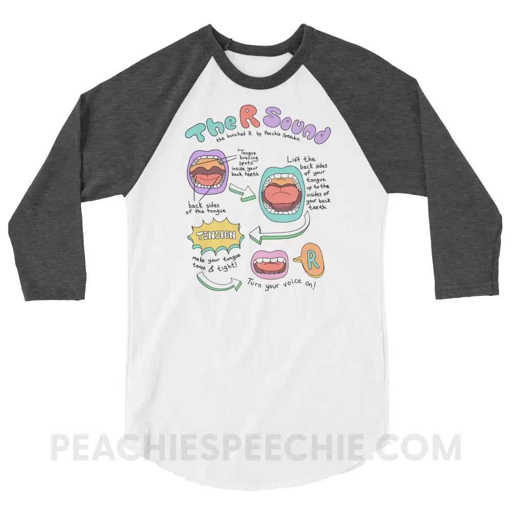 How To Say The Bunched R Sound Baseball Tee - White/Heather Charcoal / XS peachiespeechie.com
