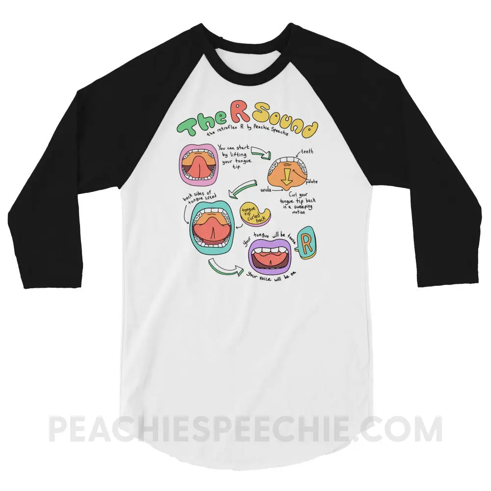 How To Say The Retroflex R Sound Baseball Tee - White/Black / XS - peachiespeechie.com
