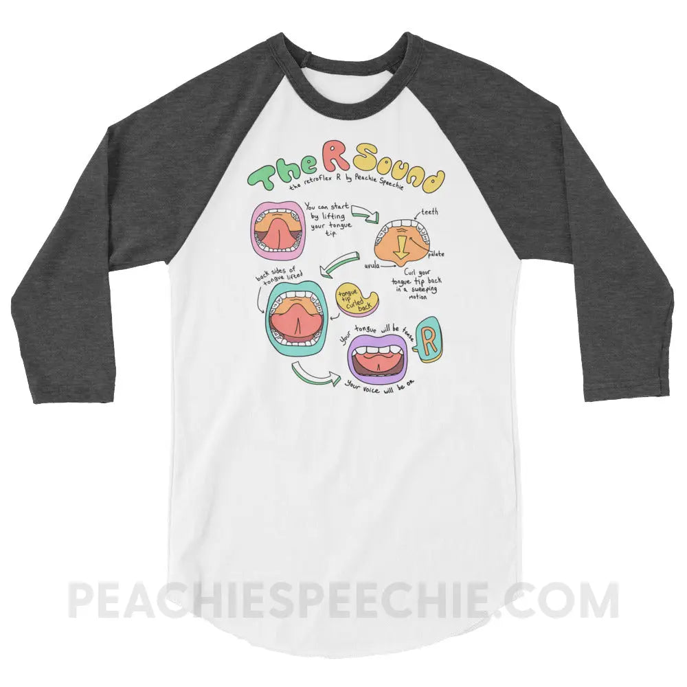 How To Say The Retroflex R Sound Baseball Tee - White/Heather Charcoal / XS - peachiespeechie.com
