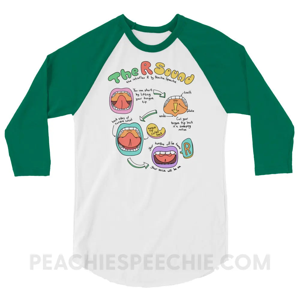 How To Say The Retroflex R Sound Baseball Tee - White/Kelly / XS - peachiespeechie.com