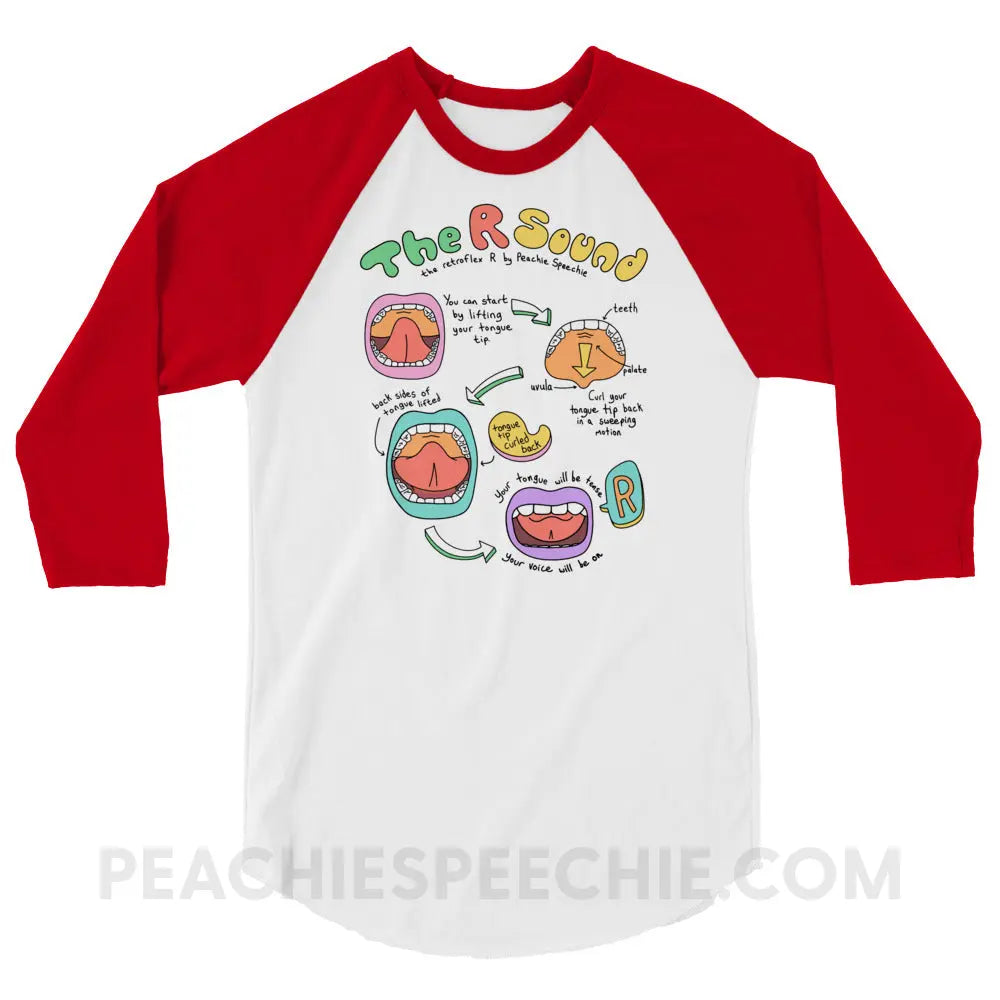 How To Say The Retroflex R Sound Baseball Tee - White/Red / XS - peachiespeechie.com