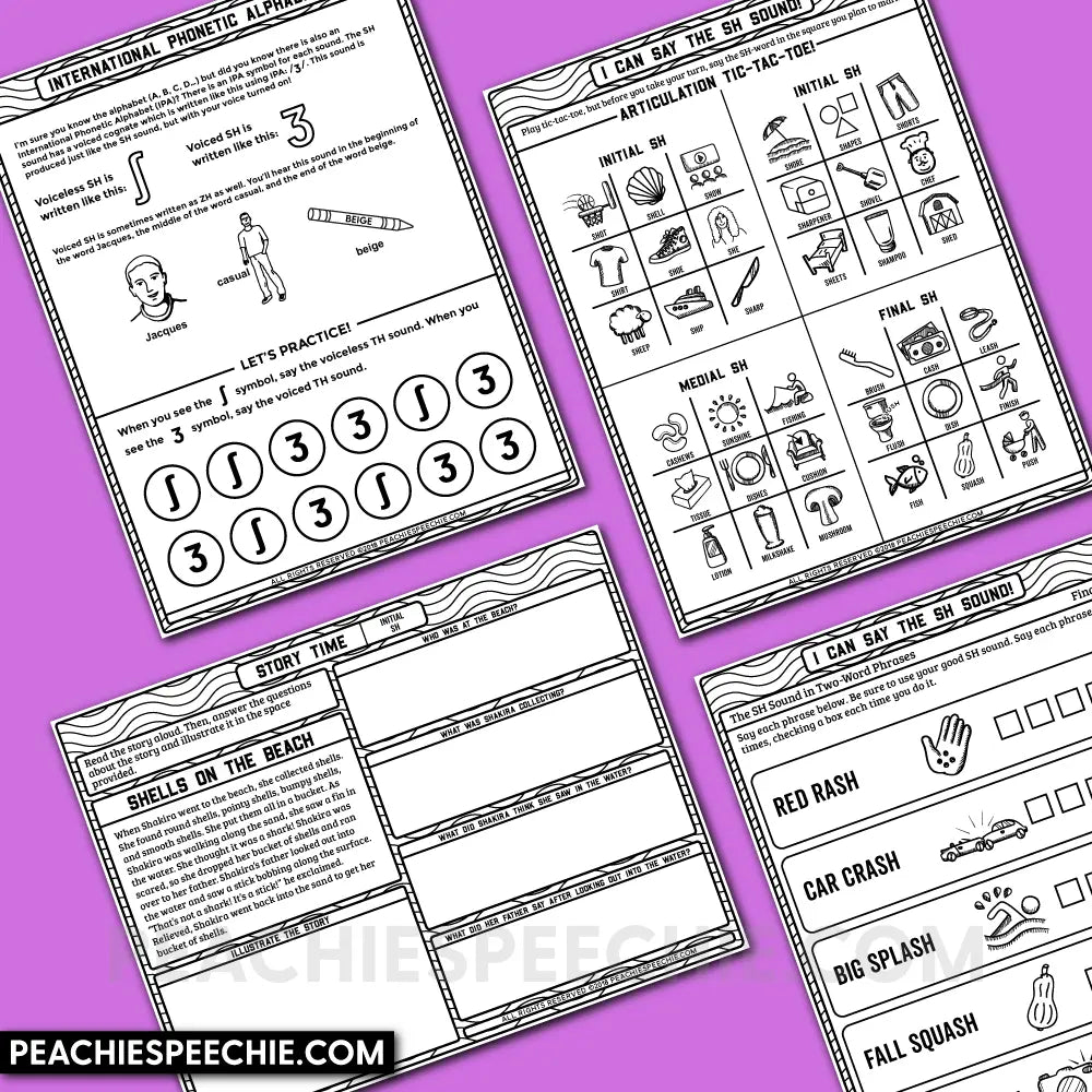 I Can Say the SH Sound: Speech Therapy Articulation Workbook - Materials peachiespeechie.com