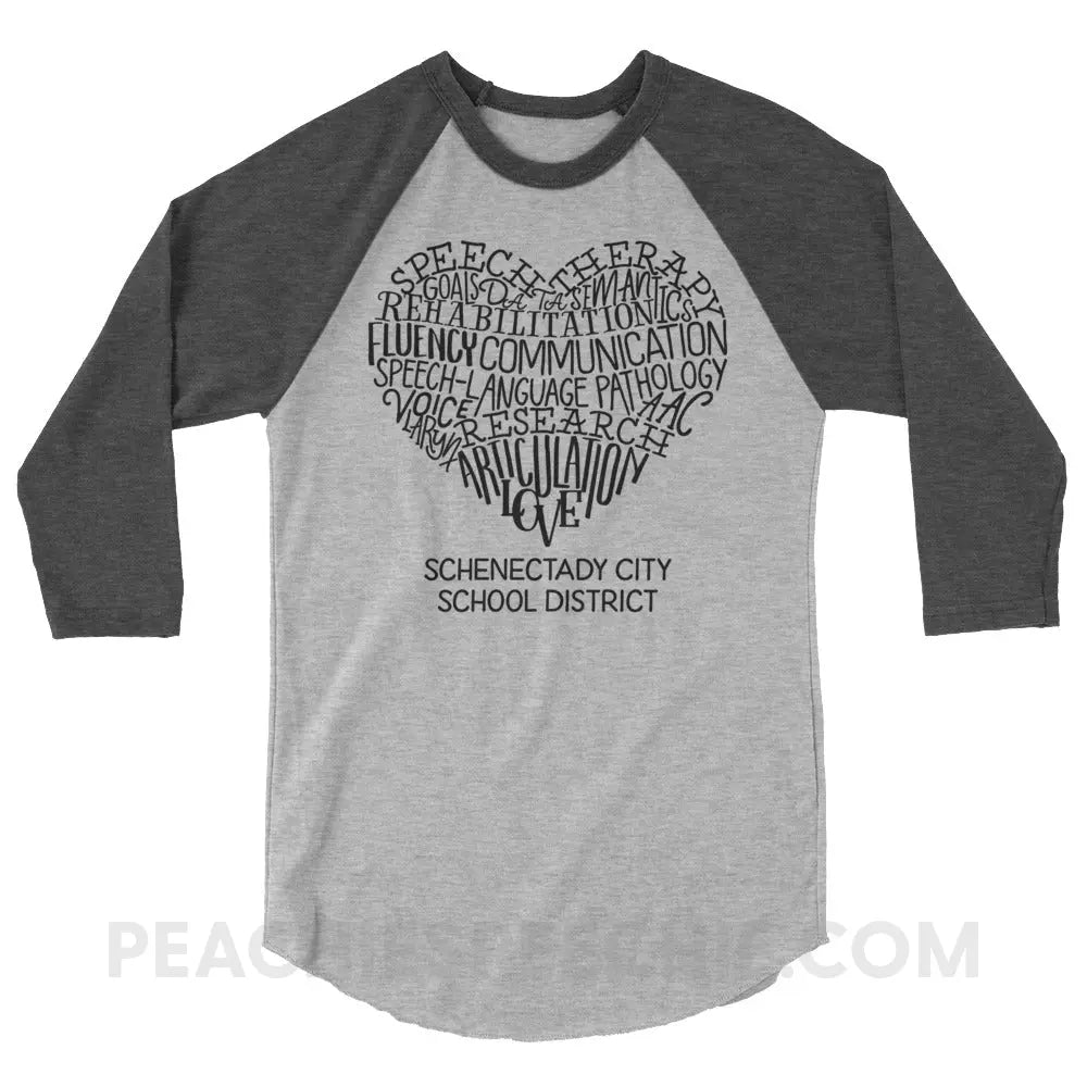 Schenectady Heart Baseball Tee - Heather Grey/Heather Charcoal / XS peachiespeechie.com