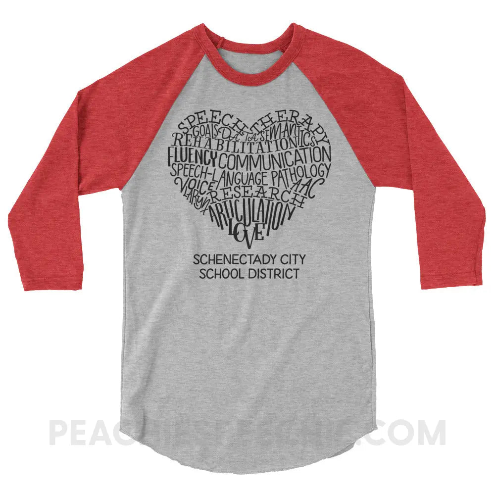 Schenectady Heart Baseball Tee - Heather Grey/Heather Red / XS peachiespeechie.com