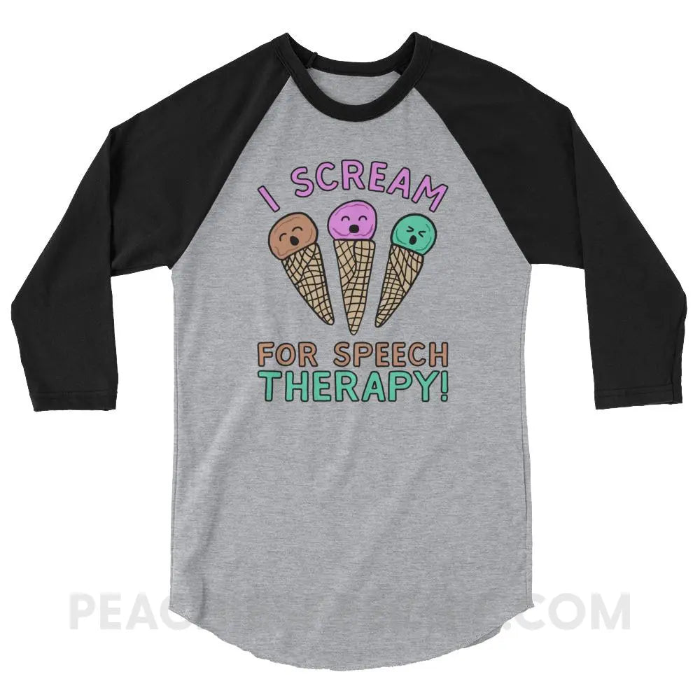 I Scream for Speech Baseball Tee - Heather Grey/Black / XS - T-Shirts & Tops peachiespeechie.com