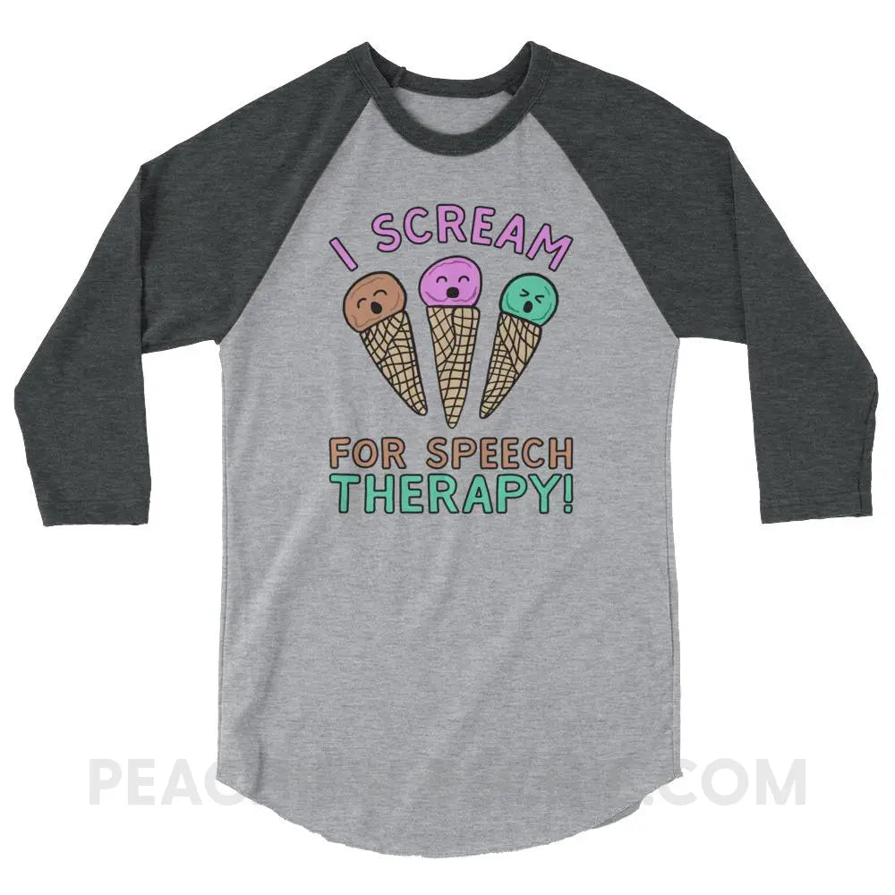 I Scream for Speech Baseball Tee - Heather Grey/Heather Charcoal / XS - T-Shirts & Tops peachiespeechie.com