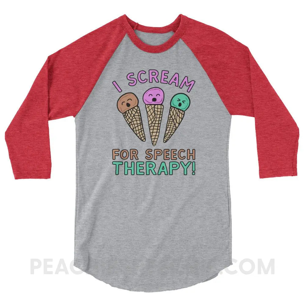I Scream for Speech Baseball Tee - Heather Grey/Heather Red / XS - T-Shirts & Tops peachiespeechie.com