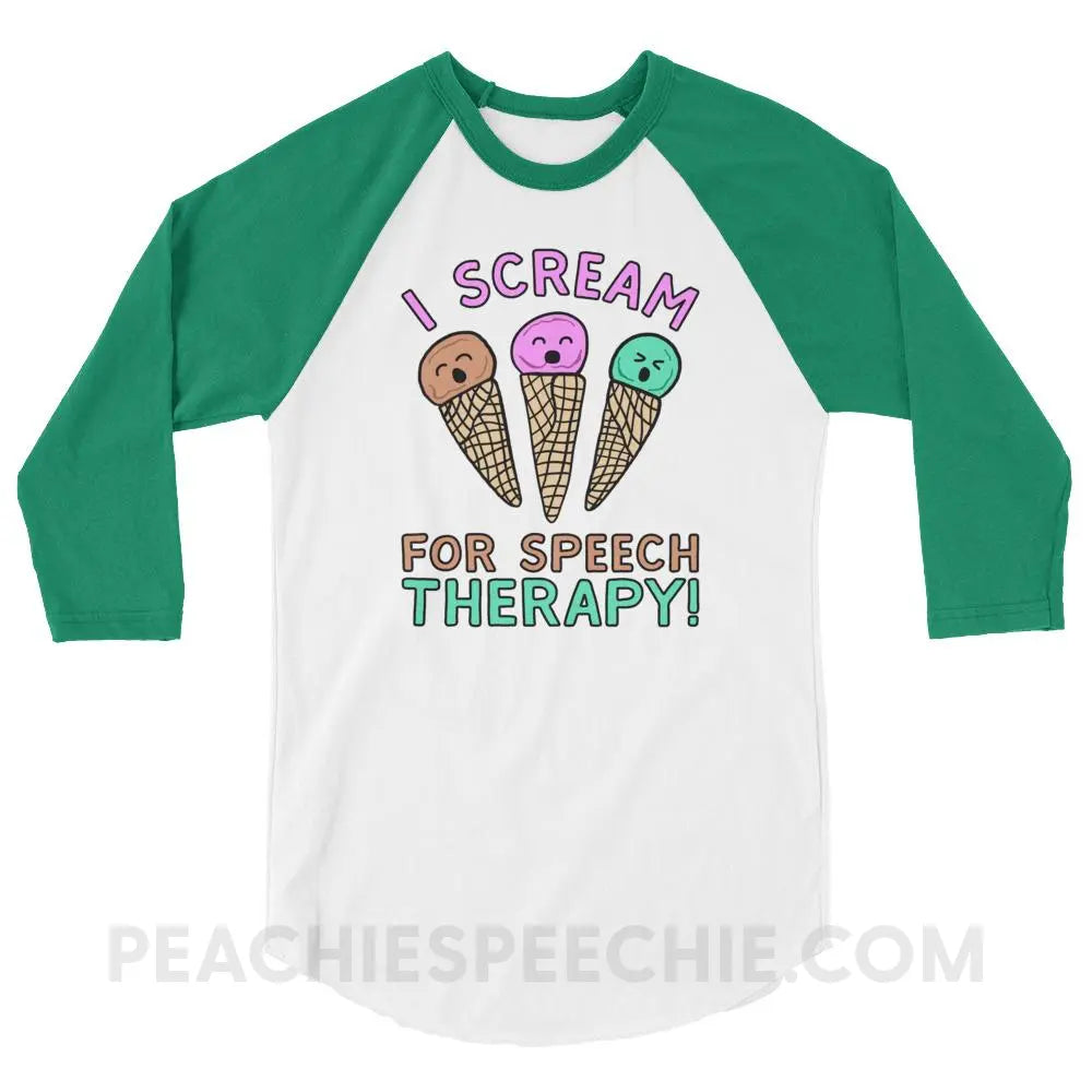 I Scream for Speech Baseball Tee - White/Kelly / XS - T-Shirts & Tops peachiespeechie.com