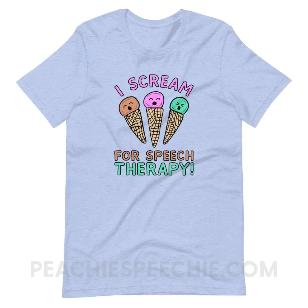 I Scream for Speech Premium Soft Tee - Heather Blue / S - T-Shirts & Tops peachiespeechie.com