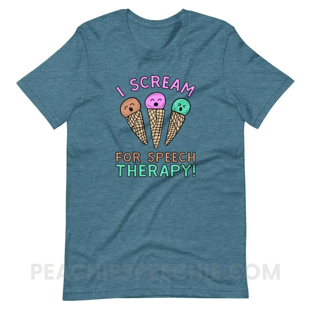 I Scream for Speech Premium Soft Tee - Heather Deep Teal / S - T-Shirts & Tops peachiespeechie.com