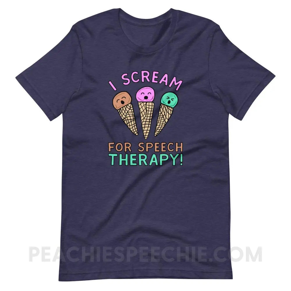 I Scream for Speech Premium Soft Tee - Heather Midnight Navy / XS - T-Shirts & Tops peachiespeechie.com