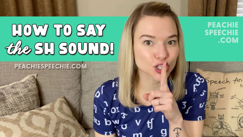 Screenshot from a speech therapy video tutorial about pronouncing the ’sh’ sound.