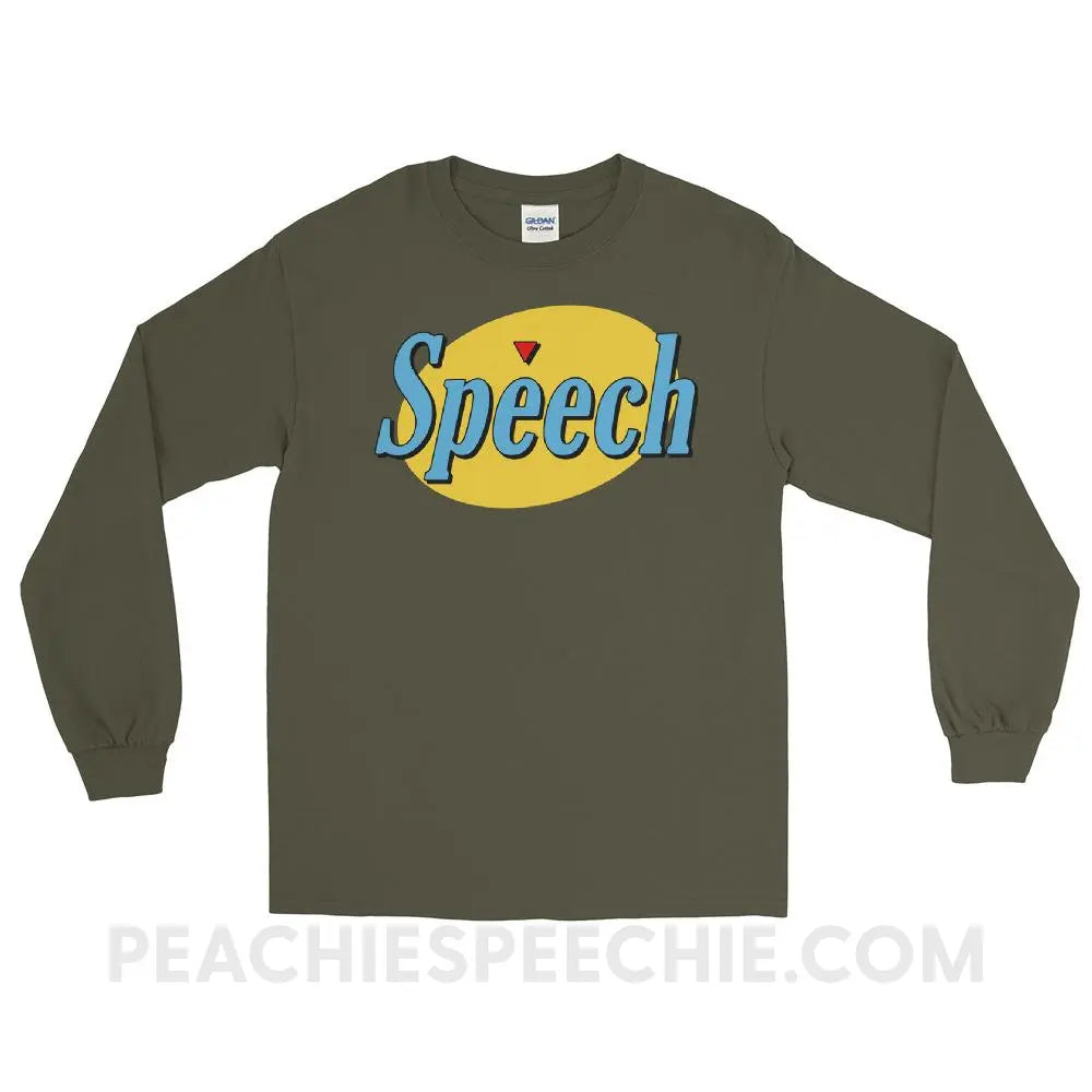 Seinfeld Speech Long Sleeve Tee - Military Green / S - T-Shirts & Tops peachiespeechie.com