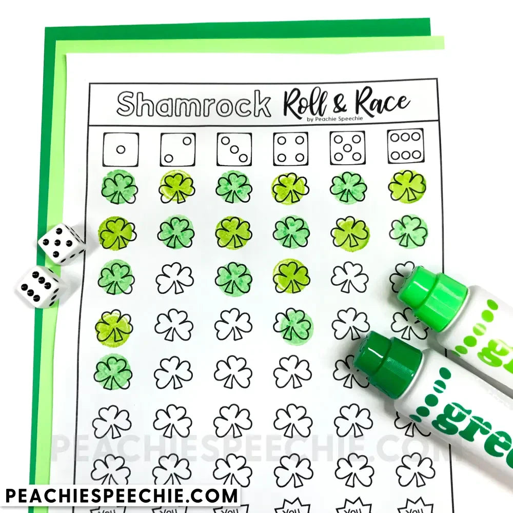 Shamrock Roll and Race - Open Ended Dice Game - Materials - peachiespeechie.com