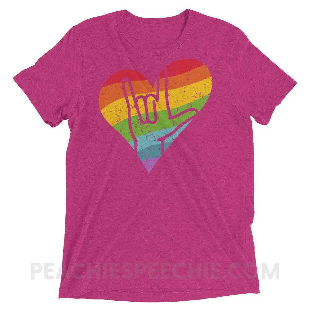Sign Love Tri-Blend Tee - Berry Triblend / XS - T-Shirts & Tops peachiespeechie.com