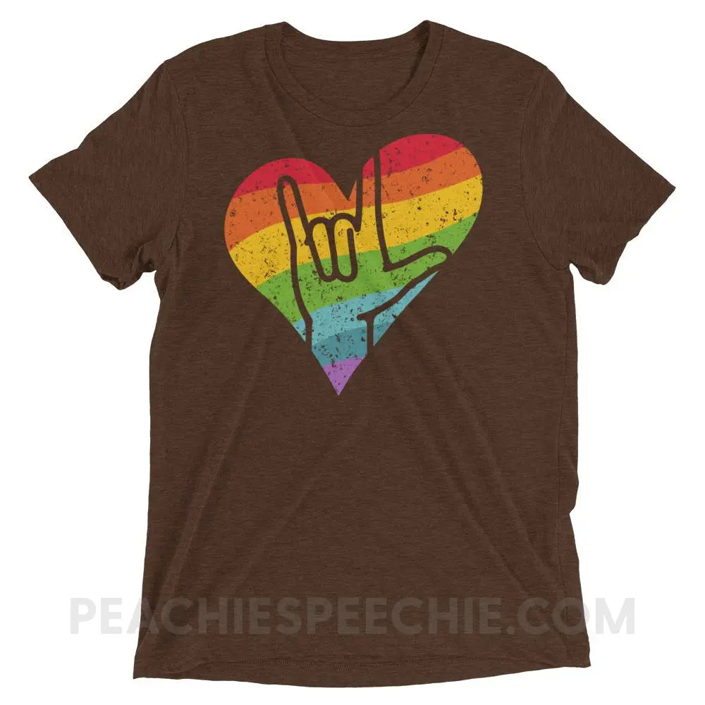 Sign Love Tri-Blend Tee - Brown Triblend / XS - T-Shirts & Tops peachiespeechie.com