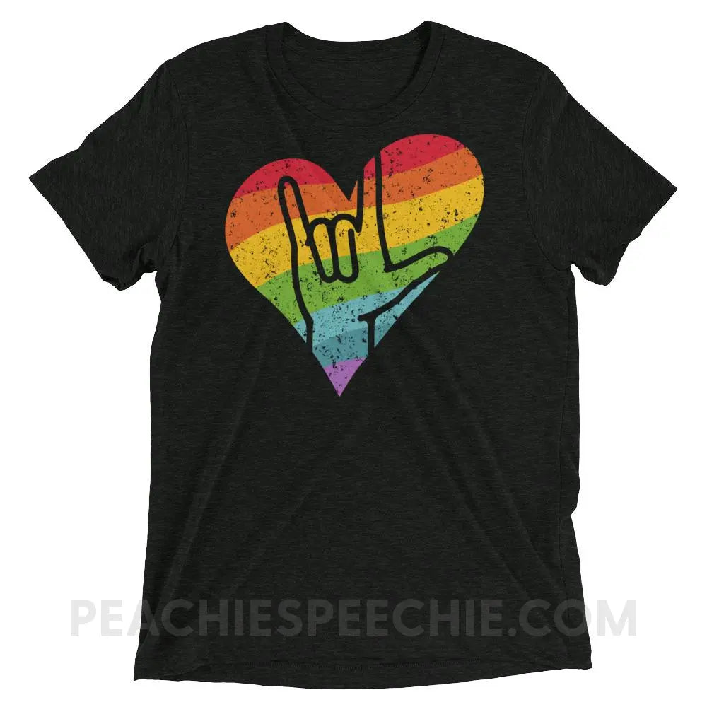 Sign Love Tri-Blend Tee - Charcoal-Black Triblend / XS - T-Shirts & Tops peachiespeechie.com