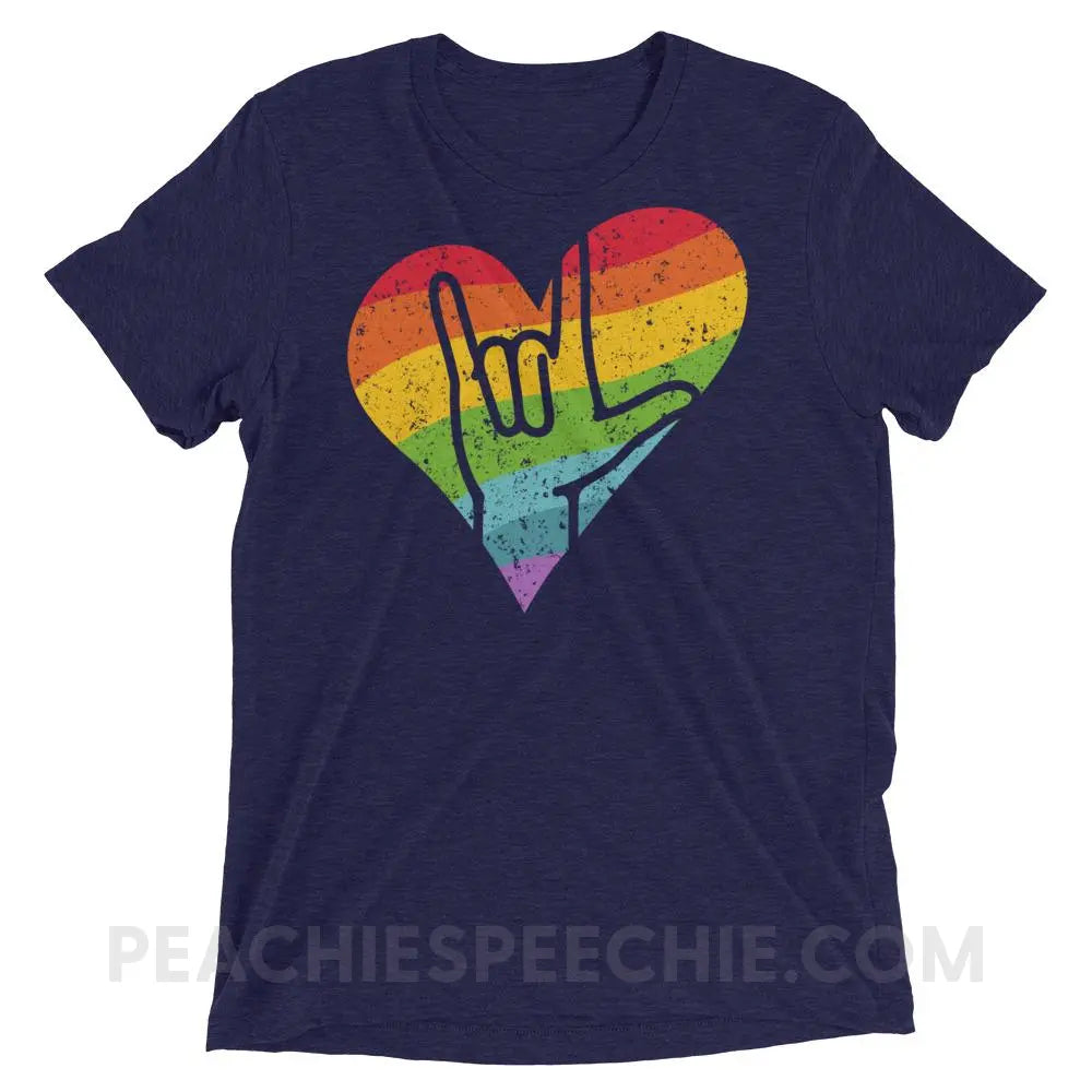Sign Love Tri-Blend Tee - Navy Triblend / XS - T-Shirts & Tops peachiespeechie.com