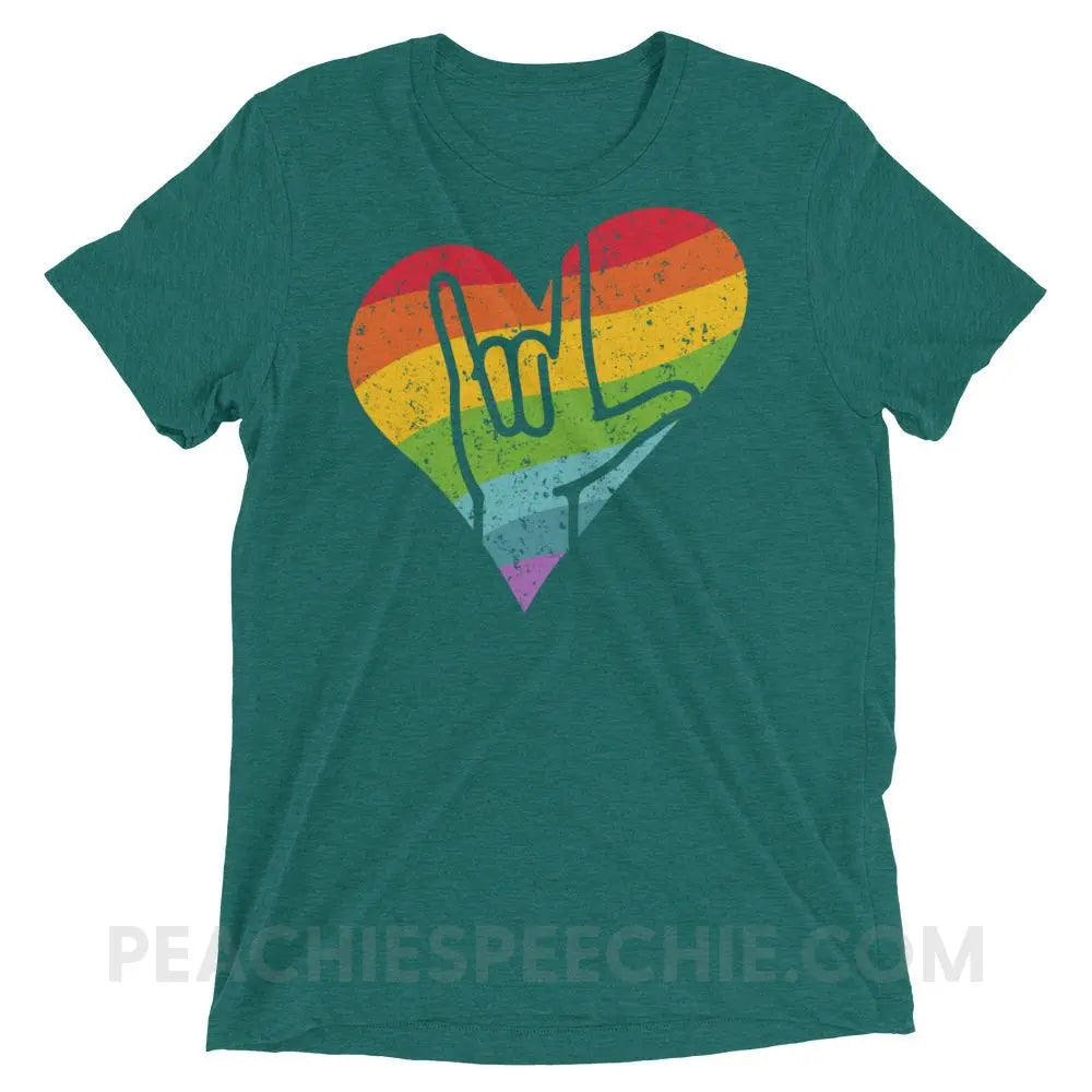 Sign Love Tri-Blend Tee - Teal Triblend / XS - T-Shirts & Tops peachiespeechie.com
