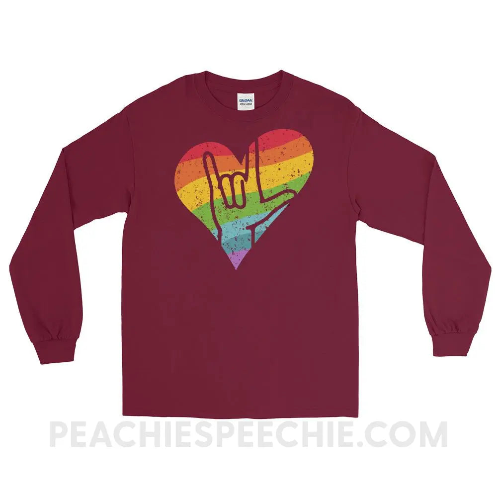 Sign Love Long Sleeve Tee - Maroon / S T - Shirts & Tops peachiespeechie.com