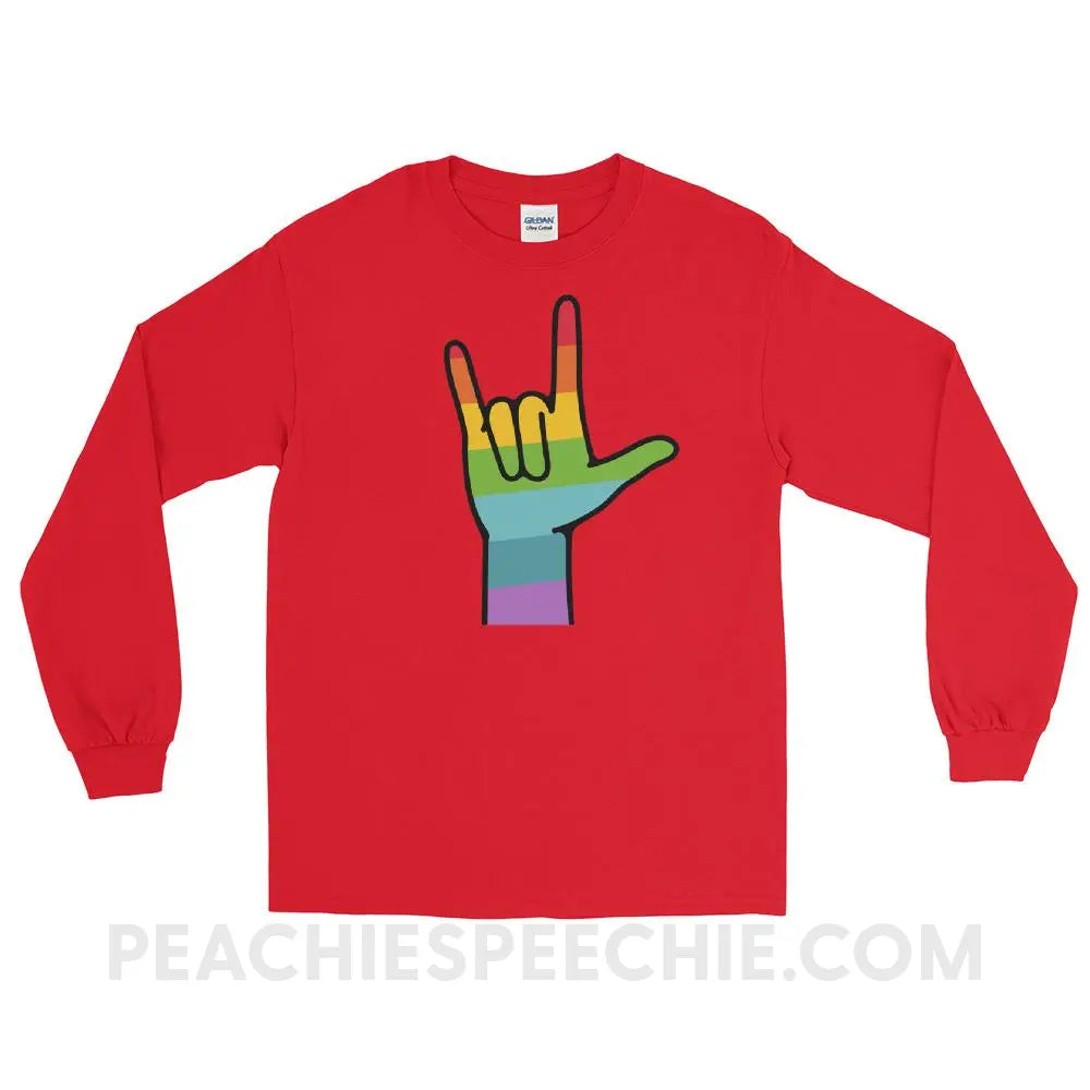 Sign Love Long Sleeve Tee - Red / S T - Shirts & Tops peachiespeechie.com