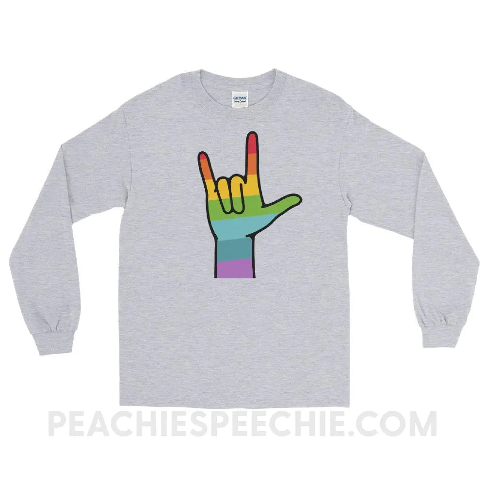Sign Love Long Sleeve Tee - Sport Grey / S T - Shirts & Tops peachiespeechie.com