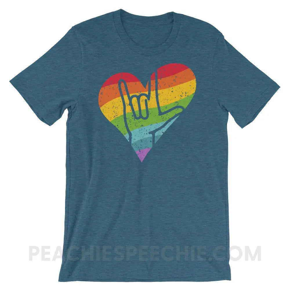 Sign Love Premium Soft Tee - Heather Deep Teal / S - T-Shirts & Tops peachiespeechie.com