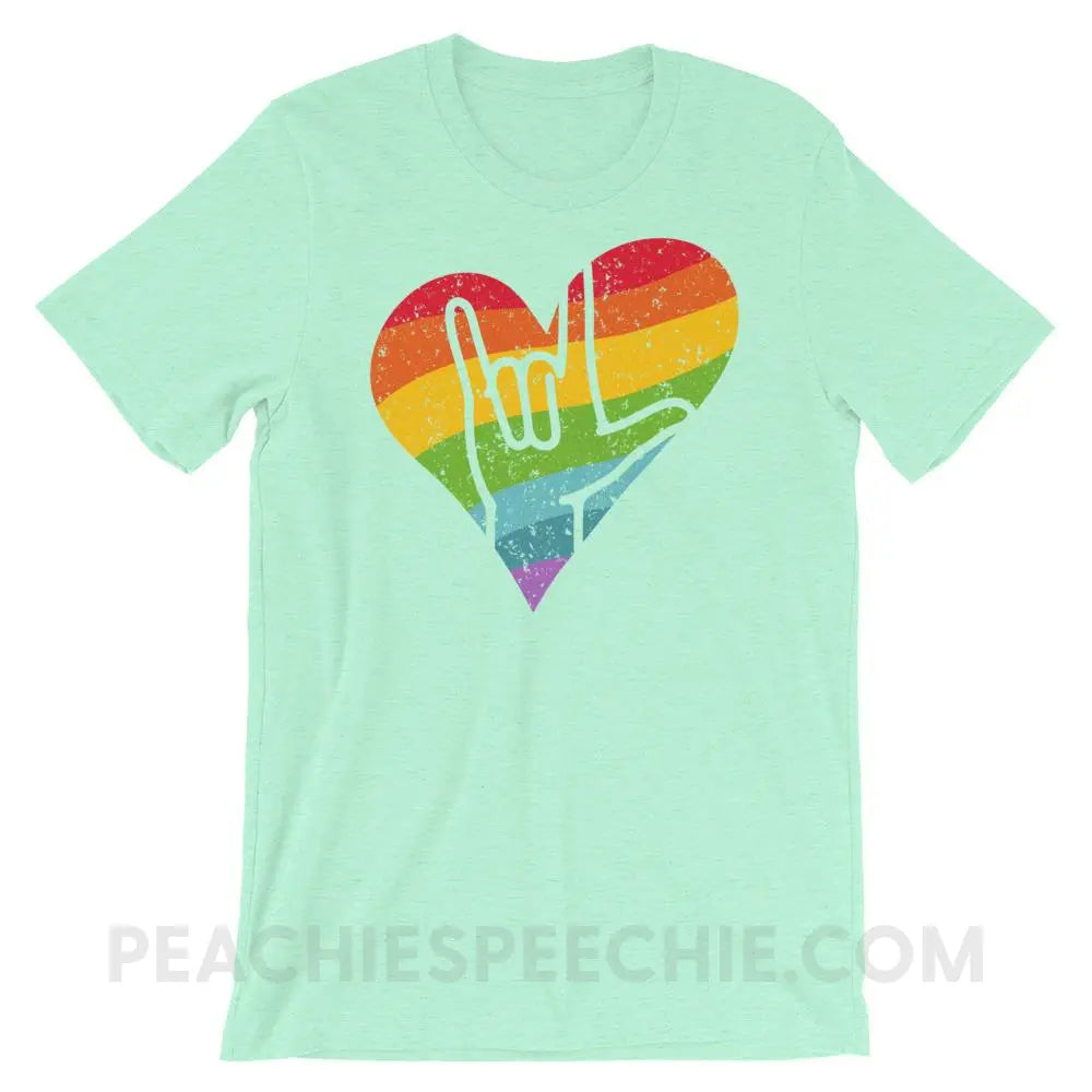 Sign Love Premium Soft Tee - Heather Mint / S - T-Shirts & Tops peachiespeechie.com