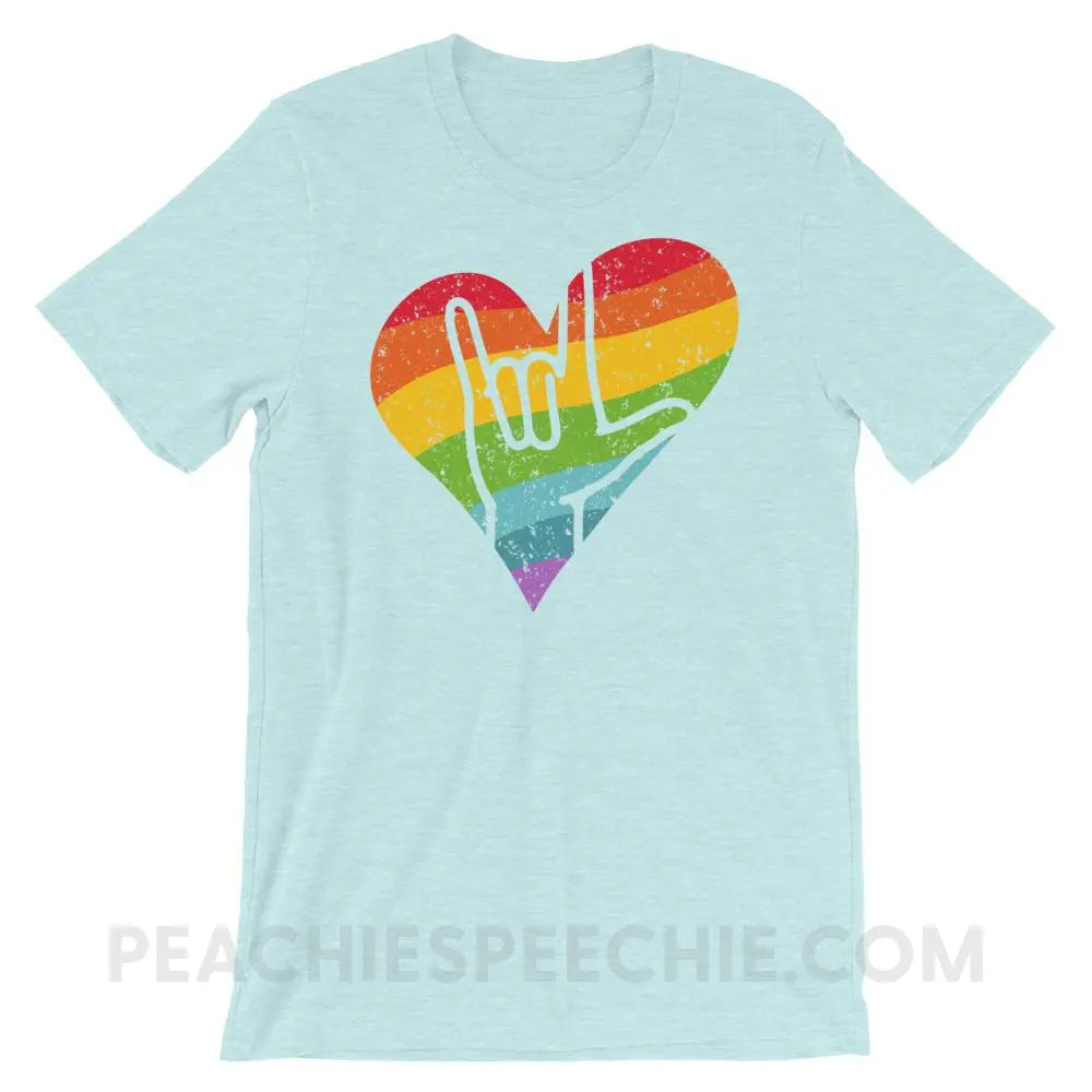 Sign Love Premium Soft Tee - Heather Prism Ice Blue / XS - T-Shirts & Tops peachiespeechie.com