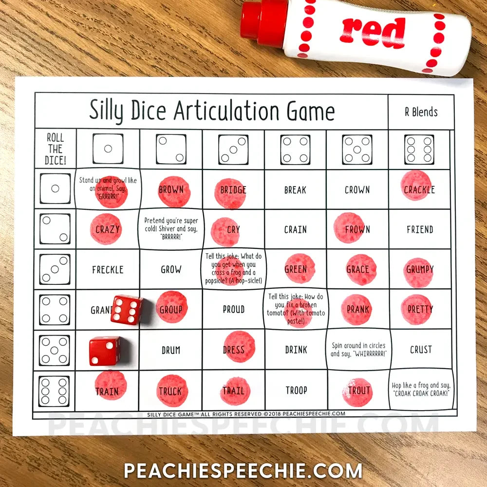 Silly Dice Game for Speech & Language Therapy - Materials peachiespeechie.com