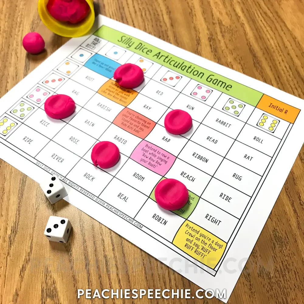 Silly Dice Game for Speech & Language Therapy - Materials peachiespeechie.com