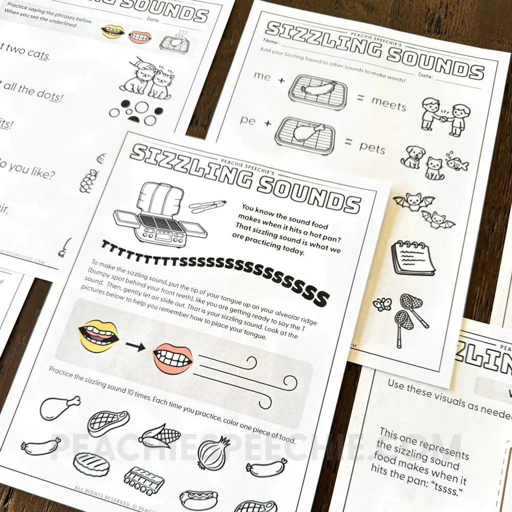 Sizzling Sounds Lateral S Speech Therapy Activity - Materials peachiespeechie.com