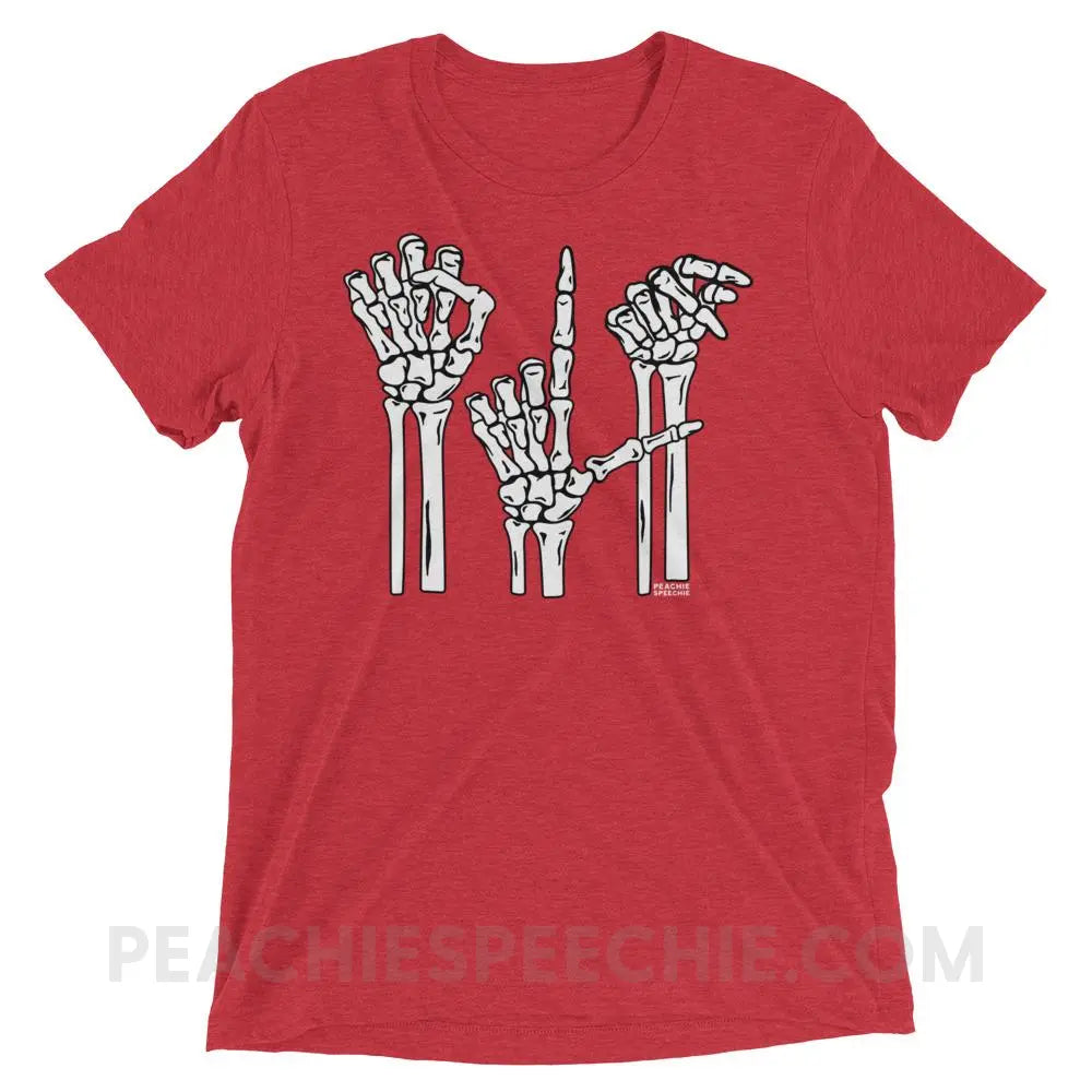 Skeleton SLP Tri-Blend Tee - Red Triblend / XS - T-Shirts & Tops peachiespeechie.com