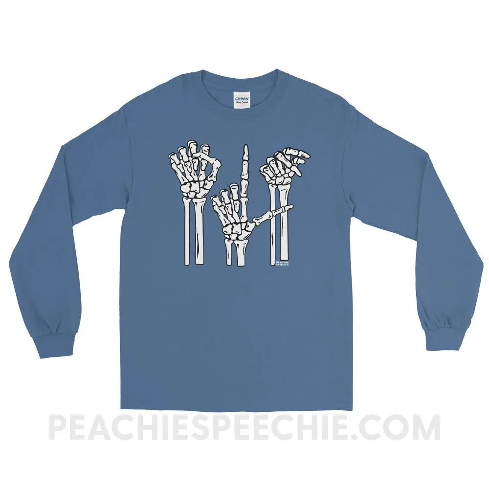 Skeleton SLP Long Sleeve Tee - Indigo Blue / S - T-Shirts & Tops peachiespeechie.com