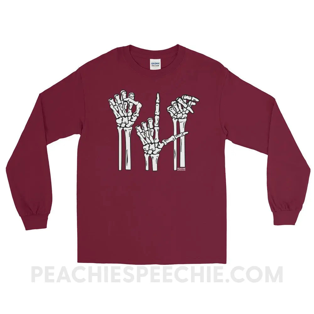 Skeleton SLP Long Sleeve Tee - Maroon / S - T-Shirts & Tops peachiespeechie.com